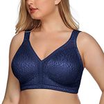 DotVol Women's Full Coverage Minimizer Bra Non-Padded Lace Wirefree Soft Cup Plus Size Bra(46DDD,Blue)