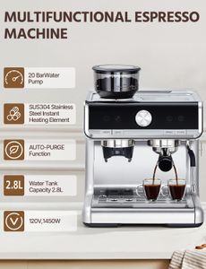 Bean to Cup Espresso Coffee Machine – Conical Burr Grinder, 20 Bar, Milk Frother, 2.8L Tank