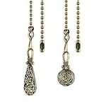 Dotlite Ceiling Fan Pull Chain Vintage Hollow Fan Danglers,14 Inches Decorative Fan String Pulls Charm Extension, 3mm Diameter Beaded Fan Pull Chains Extender Ornaments with Connector(Copper 2Pack)