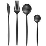 Matte Black Cutlery Sets 16 Pieces, Bestdin Elegant Stainless Steel Cutlery Set 16 Pieces, Kitchen Cutlery Set for 4, Suitable for Home/Party/Restaurant, Black Titanium Coating and Dishwasher Safe