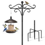 Bird Feeder Pole Stand, 195cm Approx.2m Adjustable Feeding Station Hanging with 2 Hook, Heavy Duty Freestanding Double Shepherd Crook for Outdoor Garden Light Lantern Plant Metal Hanger, Black