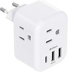 European Travel Plug Adapter, International Power Plug Adapter with 3 Outlets 3 USB Charging Ports(1 USB C), Travel Essentials to Italy,Greece,Israel,France, Spain (Type C)