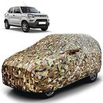 Autofy DEFO 100% Waterproof Car Cover Military Design Jungle Print Fabric for Maruti S-Presso [Year 2019 Onwards] - Dust & UV Proof Car Cover with Soft Cotton Flock Layer Inside for Paint Protection