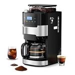 Drip Coffee Maker with Grinder Built In, 10-Cup Grind and Brew Coffee Machine, Programmable with Brew Strength, Permanent Filter, Glass Carafe, 1.5L Water Reservoir, Ideal for Home/Office, Black
