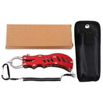 BESPORTBLE Fishing Lip Grip Stainless Steel with Scale Portable Fish Grabber Gripper Muti-Function Fish Pliers Hook Remover Fish Holder for Fishing Barbecue Outdoor (Red)