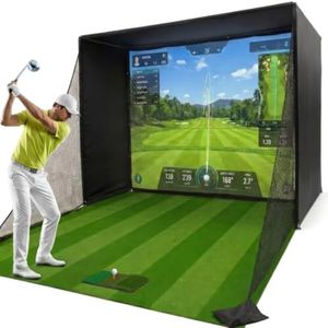 Golf Simulator Enclosure 8.5x8.5x5Ft & 10.7x8x5Ft | Light-Proof HD/4K Silent Impact Screen, Indoor/Outdoor Golf Simulators for Home Includes Mat, Foam-Padded Iron Poles, Shank Net, Sandbag & Bonus kit