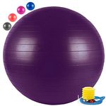 AVMART Anti-Burst Exercise Gym Ball with Pump, Anti-Slip Balance Stability Ball, Heavy Duty Fitness Yoga Ball, Extra Thick Swiss Birthing Ball, Purple (75CM)