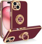 BENTOBEN for iPhone 15 Plus Case, Case for iPhone 15 Plus Ring Holder Rotation Kickstand Soft Silicone TPU Bumper Shockproof Protective Slim Women Men Phone Cover Case for iPhone 15 Plus, Wine Red