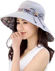KXF Women Sun Hat UPF50+ Summer Foldable Beach Reversible Hat Outdoor Wide Brim Cap Grey