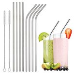 Decorcrafts Stainless Steel Straws for Drinking with Brushes Pack of 10Pieces (4 Bent + 4 Straight + 2 Brushes) Long Steel Straws for Drinking Juice & Drinks for Kids and Adults