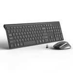 Wireless Keyboard and Mouse, JOYACCESS 2.4G Ultra Slim Full Size Ergonomic Rechargeable Keyboard and Slient Cordless Mouse with Side Buttons for Mac,Windows,Laptop,Desktop - Black