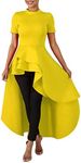 Annystore High Low Tops for Women - Ruffle Short Sleeve Bodycon Peplum Shirt Dresses - Yellow - XX-Large