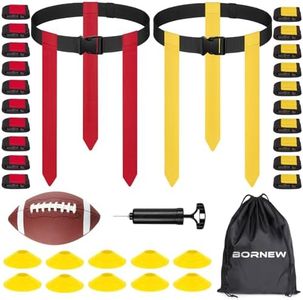 Flag Football Set for Kids,20 Player Adjustable Flag Football Belts with 30 Flags, Practise Cones, a Size 3 Football, Air Pump and Storage Bag, for Youth and Adults Capture Flag Training…