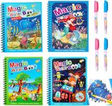 Crowd Clicks® Kid's Magic Water Coloring Books Unlimited Fun with Drawing Reusable Water-Reveal Activity Pad, Chunky-Size Water Pen for Kids - Random Design [4 Books|4 pens]