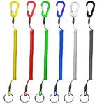 Lix&Rix Color Fishing Lanyards Fishing Tool Pole Safety Coiled Lanyards Retractable Wire Inside with Carabiner, 6pcs