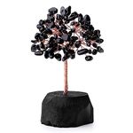 XIANNVXI Black Obsidian Tree Crystal Tree Ornament Black Tree of Life with Gemstone Base Reiki Healing FengShui Luck Money Tree Black Ornament for Table Decor Room Decor