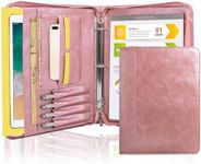 AZXCG Zipper Binder Portfolio for Women, 3 Ring Binders 1 inch, PU Leather Padfolio Folder, Business Portfolio Organizer with A4 Legal Pads, Thin Leather Professional Binder, Gift for Her, Rosegold