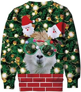 Little Kids Green Christmas Sweater Alpaca with Glasses Graphic Sweatshirt 3D LED Light Jingle Bell Xmas Pullover Santa Claus Fleece Tops Clothes for Festival Holiday Party Gift Size 6 7