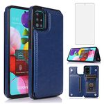 Asuwish Compatible with Samsung Galaxy A51 5G/A 51 5G UW Verizon Wallet Case and Tempered Glass Screen Protector Card Holder Cover Stand Cell Phone Cases for Glaxay 51A G5 Gaxaly S51 Women Men Blue