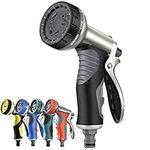 Upgraded Hose Pipe Spray Gun, Heavy Duty Metal Garden Hose Spray Gun,9 Adjustable Patterns Garden Hose Nozzles & Spray Gun, High Pressure Hose Nozzle (Black Gold Color)