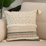 Modern Homes Boho Tufted Decorative Throw Pillow Covers for Couch Sofa - Moroccan Style Cushion Covers with Tassels, Accent Decor Pillow for Bedroom Living Room (Grey, 16x16 inch)