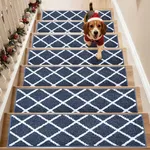 COSY HOMEER Edging Stair Treads Non-Slip Carpet Mat 28inX9in Indoor Stair Runners for Wooden Steps, Stair Rugs for Kids and Dogs, 100% Polyester TPE Backing 15pcs,Navy