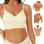 PALAY® Women's Low Back Seamless Bras Backless Multiway Convertible Adjustable Strap Halter Lifting Bra Spaghetti Strap Wire-Free with Padded Removeable, Beige, M