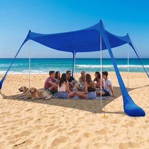 COMMOUDS Beach Tent Sun Shelter - UPF50+ Pop Up Beach Canopy with Sandbags & Sand Shovel & Windproof Poles, Portable Sun Shade for Beach, Camping, Picnics, Backyard (12x12FT)
