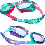 CAPAS Kids Swim Goggles, Pack of 2 Waterproof Anti-Fog Anti-UV Water Pool Swimming Class Goggles, Comfortable Fit for Toddler Boys Girls Children Age 4-12 (Jelly Beans Series #01)