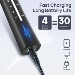 Seago Electric Toothbrush – Black, Rechargeable Sonic Cleaning