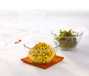 Borosil Glass Mixing & Serving Bowls With Lids, Oven & Microwave Safe Bowls, Set of 2 (350 ml, 350 ml), Borosilicate Glass, Clear