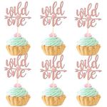 ZHUOWEISM 24 PCS Wild One Cupake Toppers Glitter Baby's First Birthday Cupcake Picks Wild One Cupcake Decorations for Baby Shower Kids 1st Birthday Party Cake Decorations Supplies Rose Gold