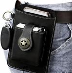 Functional Phone & Cigarette Genuine Leather Case with Belt Clip Case, Metal Clasp Cigarette Case Crazy Horse Leather Cigarette Case for Men Holster Lighter Holder Black