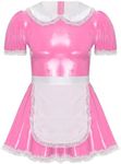 CHICTRY Men's Patent Leather French Maid Uniform Crossdressing Sissy Lingerie Fancy Dress Outfits Pink XXL