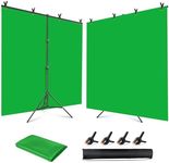 Green Screen Backdrop Kit, 6.5X6.5ft Backdrop Stand with Green Photo Backdrop, Seamless Greenscreen for Streaming with Spring Clamp, Carry Bag, Adjustable Background Stand for Photography Zoom Parties