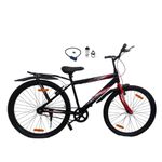 Hercules Wildrock 26T Single Speed Integrated Carrier With Accessories (Wire Lock, Bell, Side Stand) Age 13+Years, Men Boys Women, Black Orange, Rigid, Road Bike, 17 Inches