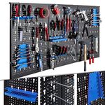 Arebos Tool Wall 3-Piece | 17-Piece Hook Set Blue | 120 x 60 x 2 cm | Tool Perforated Metal Wall + Brackets + Mounting Material