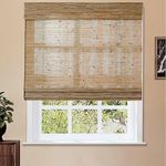 TWOPAGES Natural No Drill Roman Shade Cordless Jute Roman Shade Customized Roman Window Shade Sun Light Filtering Window Treatment Privacy Protection Roman Blind for Windows, Bark, 1 Piece