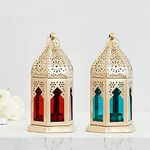 United Crafts Gold Moroccan Tealight Lantern Glass Candle Hoder(Set of 2) Home Decor and Room, Table Wall, Balcony Hanging Lamp Holder for Decor, Diwali Decoration Items