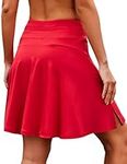 COOrun Modest Knee Length Skorts Skirts for Women 20" Tennis Athletic Golf Skort with Zipper Pockets High Waist Red XL