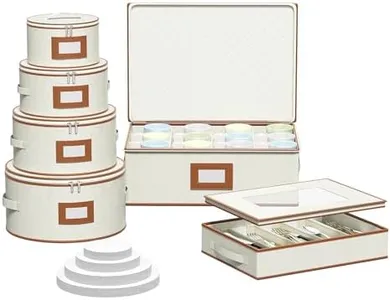 Aokeyee China Storage Containers Protector - 6 Piece Set Hard Shell Box for Moving Dishes, Plate, Wine and Glasses, Dinnerware, Mugs, Saucers Quilted Organizer Dividers for Packing Fine, Beige