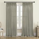 MASWOND Natural Linen Pinch Pleated Curtains 63-120Inch Length for Bedroom, Hooks Pleat Light Filtering Semi Transparent Drapes for Living Room Bathroom Dining Room Window 52 72 84 100 Wide, Taupe,