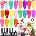 Noirwhite Jelly Gel Polish, 20 Colors Trendy Neon Jelly Gel Nail Polish Kit Glossy Crystal Transparent Gel Polish Nude Pink Purple Green Blue Yellow Red Colors Jelly Nail Polish Set Soak Off UV LED Home DIY Nail Art Salon