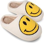 Smile Face Slippers Comfortable Indoor Outdoor Slippers Retro Soft Plush Lightweight Home Slippers, Couples Casual Shoes Non-slip Sole White, Yellow, 9-10 Women/8-9 Wide Men