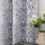 96 Inch Length Navy Blue Pattern Curtains for Living Room 2 Panel Set Grommet Damask Medallion Print Textured Jacquard 50% Blackout Darkening Window Curtain Drapes for Bedroom