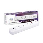 Wipro Smart Wi-Fi Extension Board with 4 Universal Socket| Voice control with Alexa and Google Asst | Master Switch| Energy Monitoring Feature for Connected Device | Schedule ON/OFF (Pack of 1, White)