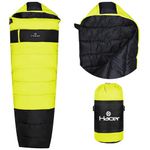 Hacer Khardunga La Camping Sleeping Bag with Secret Pocket Mummy Shape 210T Polyester +6 to +15 Degree Winter Hiking Trekking Travelling for Baby, Adults Men & Women (7 Ft, 1.2 KG, Black & Yellow)