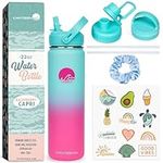 Canteenies Kids Water Bottle for School, 22 Oz, Straw Lid, Stickers, Scrunchie, Vacuum Insulated Stainless Steel Double Walled, BPA Free Food-Safe, Leak-Proof Tumbler Travel Cup For Girls