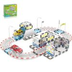 PicassoTiles Magnet Tile Race Car Track Construction Toy Blocks with 2 Trucks Accessory Street Sign Add-on Kit Magnetic Building Tiles Stadium Seat Playset STEAM Fine Motor Learning Kids Age 3+ PTQ05