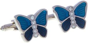 MRCUFF Butterfly Blue with Crystals Cufflinks in a Presentation Gift Box with a Polishing Cloth, Standard, Metal, no gemstone